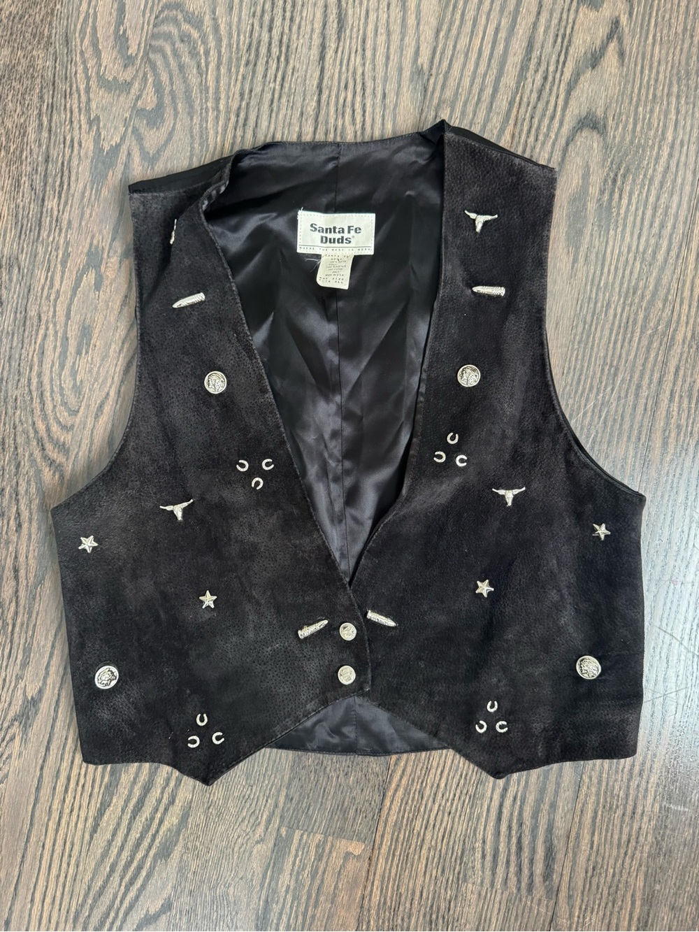 Vintage Santa Fe Duds Studded Black Western Suede Vest One Size